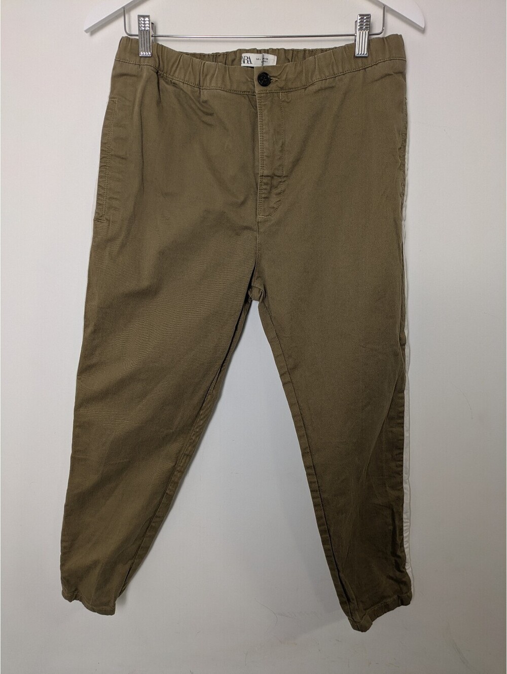Zara Khaki Tan Stretch Joggers Size L Men's Elastic Waist Tapered Chino Pants